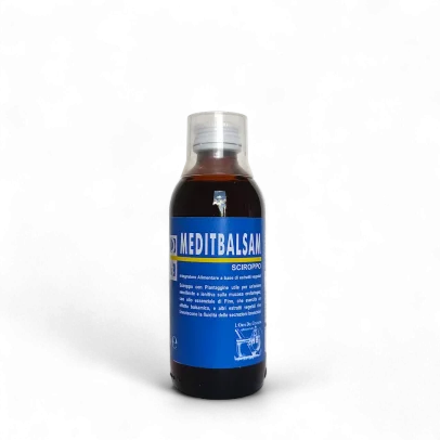 Meditbalsam sciroppo balsamico naturale con estratti vegetali e oli essenziali per respirazione libera e benessere delle vie respiratorie