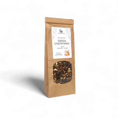 Tè nero Assam con arancia e cannella, intenso e speziato.