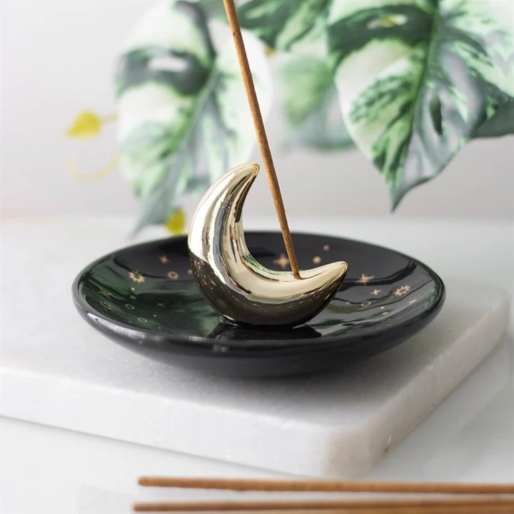 GOLD CRESCENT MOON porta incenso a bastoncino - immagine 2