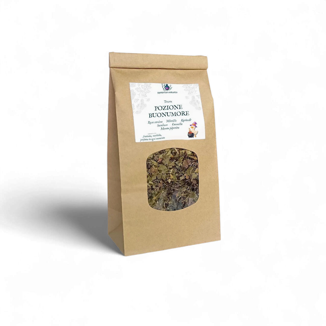 Infuso dolce e fruttato con rosa canina, ibisco e sambuco. Adatto a tutti, perfetto freddo o caldo.