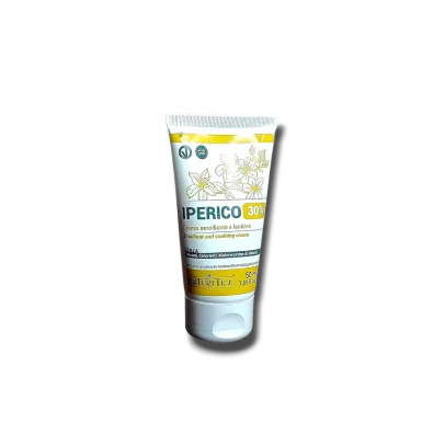Pomata lenitiva e rigenerante con estratto di iperico al 30%, bisabololo e vitamina E per pelli irritate, arrossate o soggette a dermatiti.
